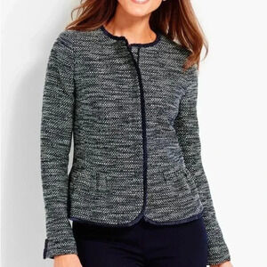Talbots Blazer Size 16 Navy Tweed Fringe Peplum Career Classic Timeless Mature